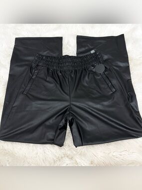 aerie Black Faux Leather Wide-Leg Trousers